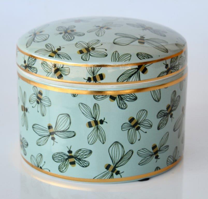 Duck Egg Blue With Bees Box With Lid